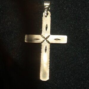 Vintage Antique 14K Yellow Gold Etched 2" Cross Pendant
